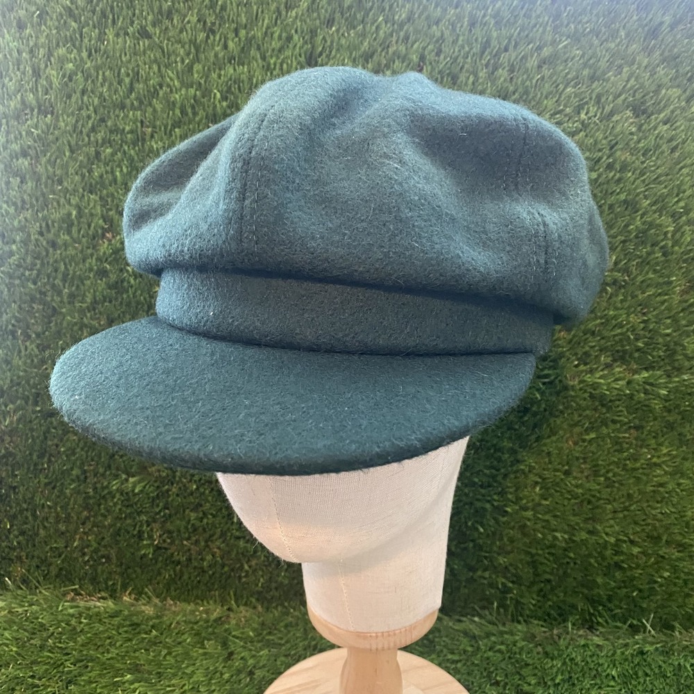Vintage Newsboy Cap Women's O/S dark green wool  Lined USA